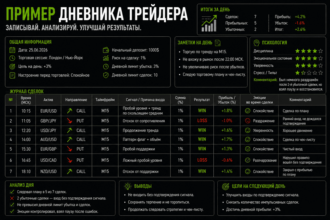 пример дневника трейдера