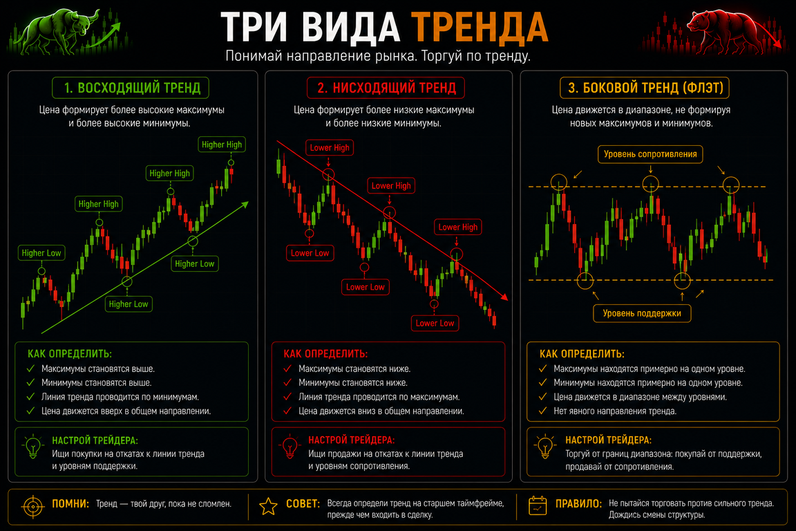 три вида тренда с линиями