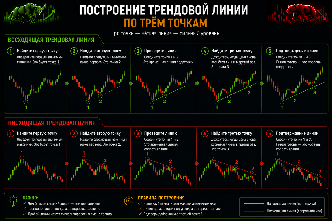 пошаговое построение линии по трём точкам