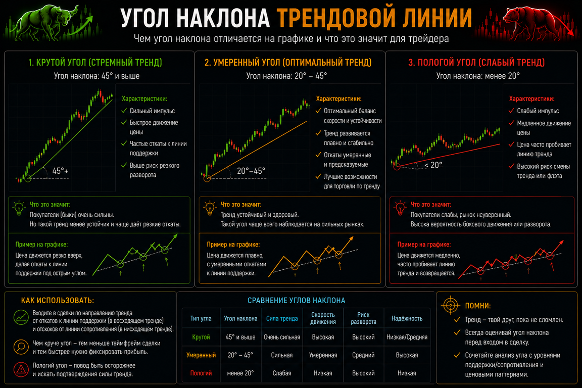 сравнение крутого, умеренного и пологого углов наклона