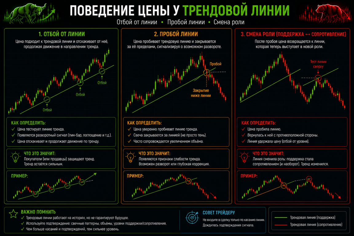 отбой от линии, пробой линии и смена роли