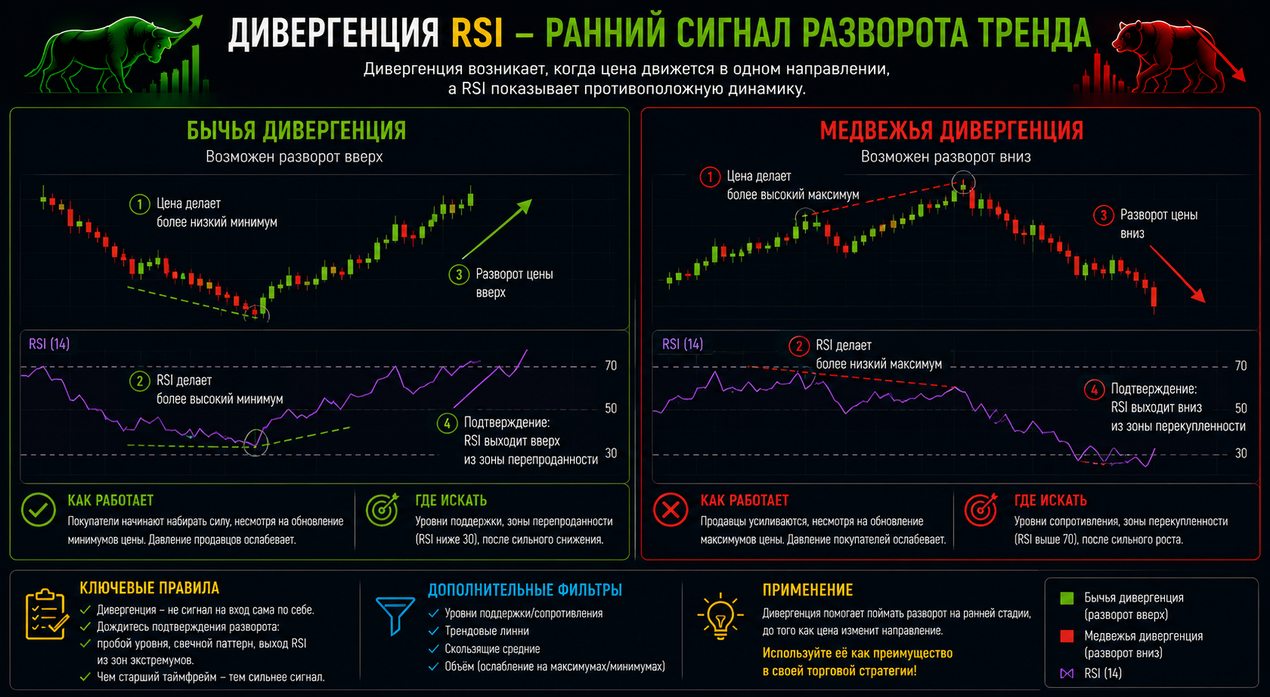 дивергенция RSI как ранний сигнал разворота тренда