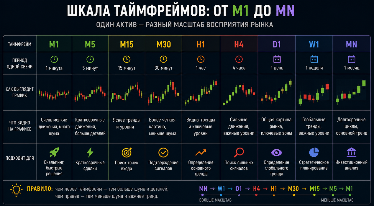 шкала таймфреймов от M1 до MN